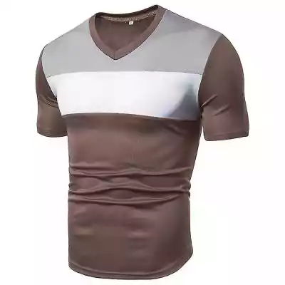 Mężczyźni Letni Krótki Rękaw V-Neck Top Colorblock Slim Fit T-Shirt Fitness Muscle Tee#!!#100% nowy i wysokiej jakości#!!#Materiał: Co...