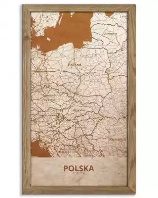 Drewniany obraz państwa- Polska w dębowej ramie 50x30cm Dąb,  Orzech,  Heban Drewniany obraz przedstawia wysokiej jakości mapę Polski wykonaną na naturalnej sklejce. Otoczony dębową ramą,  obraz prezentuje się świetnie i może stanowić doskonałą dekorację wnętrz prywatnych lub różnego rodza