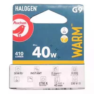 Auchan - Żarówka halogenowa G9 30w = 40w Artykuły dla domu > Wyposażenie domu > Oświetlenie