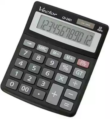 Kalkulator z 12 pozycyjnym wyświetlaczem. Posiada funkcje korekty ostatnie liczby a także obliczania procentów i sumy całkowitej.