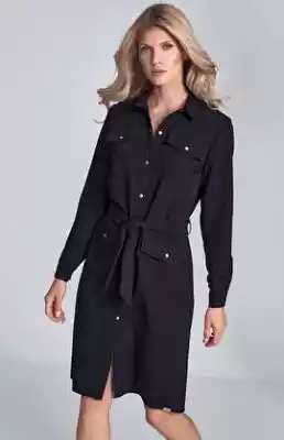 Sukienka szmizjerka czarna M706 (czarny) Podobne : Sukienka szmizjerka bez rękawów z wiskozy o nakrapianym wzorze kremowa - sklep z odzieżą damską More'moi - 2630