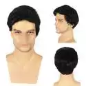 Mssugar Mężczyźni Natural Curly Short Black Short Wig Synthetic Hair Open Forehead Full Wigs czarny