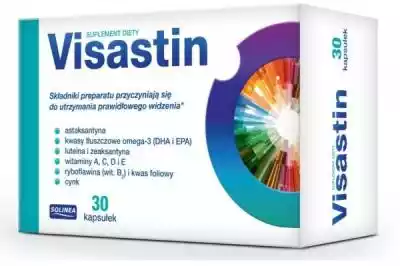 Visastin Suplement diety  Visastin to preparat uzupełniający codzienną dietę w składniki odżywcze najwyższej jakości,  które wspomagają utrzymanie prawidłowego widzenia oraz chronią komórki przed stresem oksydacyjnym: astaksantynę,  kwasy tłuszczowe omega-3 (DHA i EPA),  lute