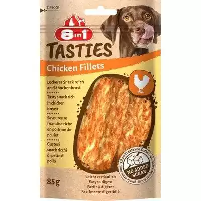 8in1 Tasties Filety z Kurczaka to przepyszne mięsne przysmaki,  które Twój pies pokocha. Te pożywne i zdrowe przysmaki z pysznej piersi z kurczaka idealnie nadają się jako nagroda między posiłkami.