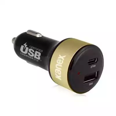 KANEX 1xUSB 1xUSB-C 27W (czarno - zloty) Podobne : KANEX USB-C USB-C, 1M (czarny) - 350566