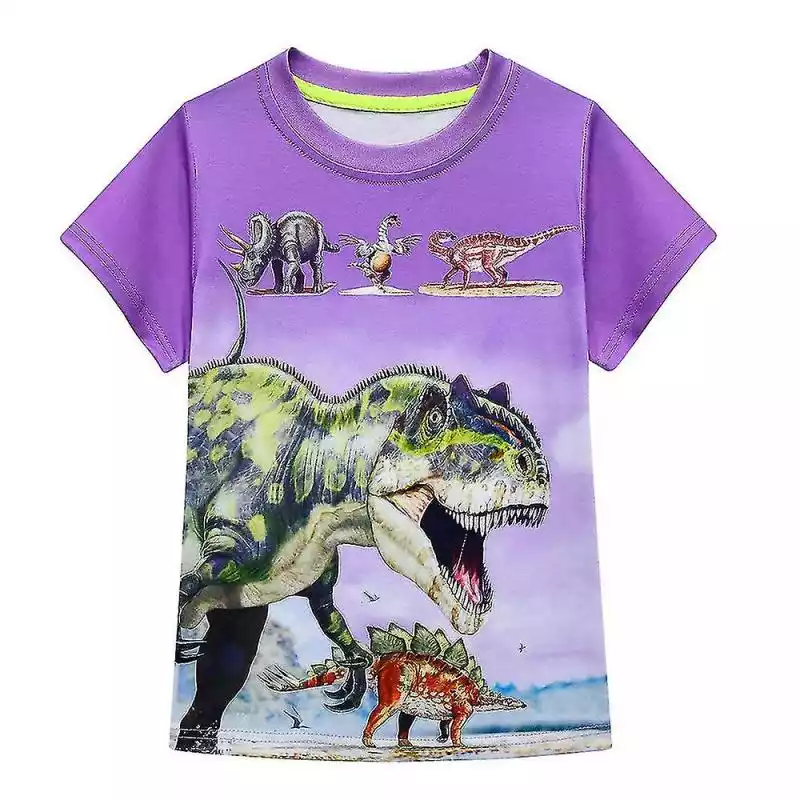 Mssugar Dzieci Chłopcy 3d Dinosaur Print T-shirt z krótkim rękawem Summer Crew Neck Tee Casual Top Fioletowy 7-8 Years Mssugar ceny i opinie