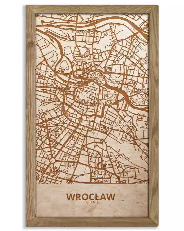 Drewniany obraz miasta - Wrocław w dębowej ramie 20x30cm Dąb, Orzech, Heban  ceny i opinie