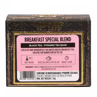 Bogata i cudownie zbalansowana angielska herbata śniadaniowa w torebkach w kształcie piramidek. Ten zaokrąglony smak z zachwycająco aromatycznymi górnymi nutami szlachetnego Darjeelinga został stworzony dla Babingtons w latach 50-tych.Sposób przygotowania: Ilość: 1 torebka na 200 ml&n