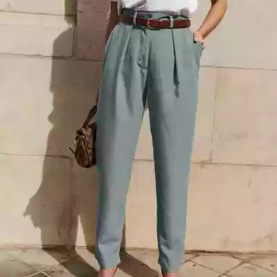 Eleganckie spodnie z zakładkami, turkuso