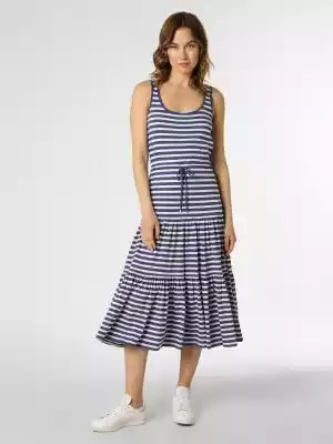 Modny warstwowy fason z praktycznym tunelem z troczkiem i efektownym wzorem w paski nawiązuje do marynarskiego trendu: sukienka marki Lauren Ralph Lauren.
