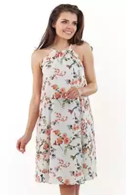 Sukienka L068 (ecru-kwiaty) Podobne : Zwiewna sukienka w kwiaty - 76128