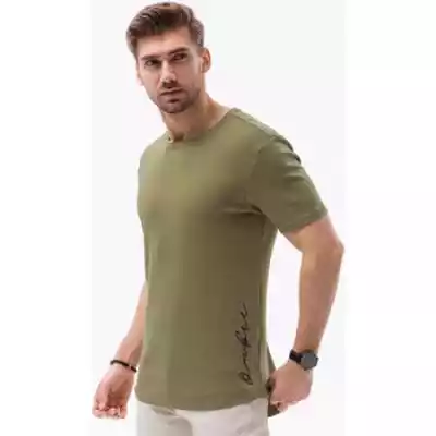 T-shirty z krótkim rękawem Ombre  T-shirt męski bawełniany z nadrukiem - oliwkowy V4 S1387  multicolour Dostępny w rozmiarach dla kobiet. EU XXL, EU M.