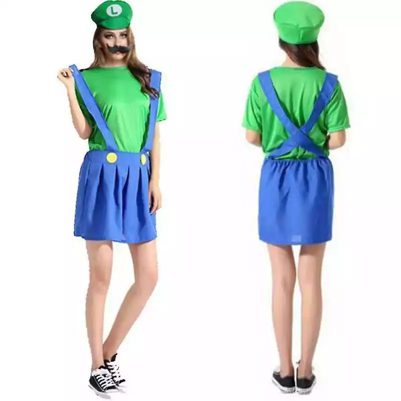 Suning Super Mario Bros Unisex Adult & Kostium dla dzieci Cosplay Fancy Dress Outfit Kobiety Luigi XL Suning ceny i opinie