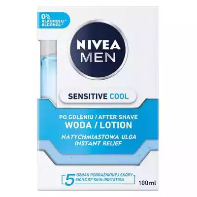         NIVEA                NIVEA MEN Chłodząca woda po goleniu Sensitive przeznaczona jest do pielęgnacji skóry wrażliwej. Jej formuła zawiera 0% alkoholu i została wzbogacona o rumianek oraz ekstrakt z alg morskich,  dzięki czemu zmniejsza podrażnienia po goleniu i łagodzi zaczerwienien