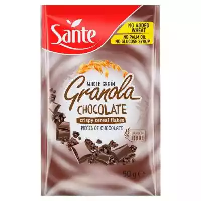         Sante                Granola Czekoladowa Sante to wyjątkowo chrupiące,  niemal ciasteczkowe połączenie wypiekanych płatków zbożowych i pysznej czekolady. Jest naturalnym źródłem błonnika oraz fosforu.Czy wiesz że,  Granola Sante to produkt bez dodatku:- pszenicy- oleju palmowego- s
