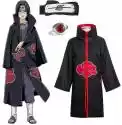 Naruto Anime Akatsuki Uchiha Itachi Cloak Anime Cosplay Unisex Costume_a czarny/czerwony