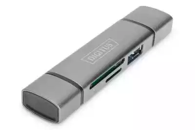Podwójny czytnik kart od DIGITUS z wbudowanym koncentratorem USB (OTG) może być podłączony do smartfona,  tabletu lub notebooka,  umożliwiając dostęp do podłączonych nośników danych,  takich jak pamięci USB,  SD lub karty pamięci Micro SD. Urządzenie można podłączyć albo przez USB A (USB 3