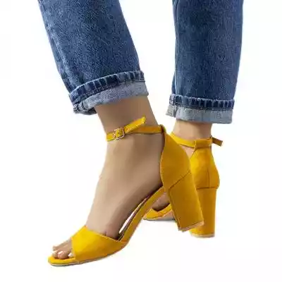 Musztardowe sandały na słupku Polet żółt Podobne : Musztardowe czółenka na słupku w motywie skóry krokodyla Glamour żółte - 1272786