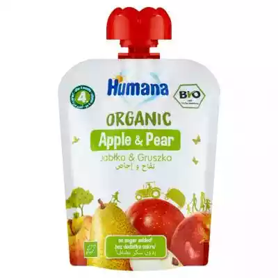 Humana - BIO mus jabłko z gruszką Podobne : Humana 100% Organic Kaszka bezmleczna wielozbożowa 5 zbóż po 6. miesiącu 200 g - 851698