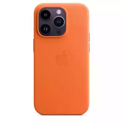 Skórzane etui z MagSafe do iPhone'a 14 Pro - pomarańczowy Zaprojektowane przez Apple dla iPhone'a 14 Pro skórzane etui z MagSafe zapewnia dodatkową ochronę i stylowy wygląd. Wykonane ze specjalnie garbowanej i barwionej,  miękkiej w dotyku skóry,  która z czasem pokrywa się natural