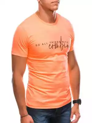 T-shirt męski z nadrukiem 1725S - pomara On/T-shirty męskie