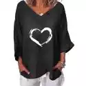 Mssugar Damska koszulka z nadrukiem Serce Bluzka Tee Czarny S