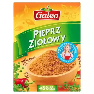        Galeo                Pieprz ziołowy to popularna mieszanka różnych aromatycznych ziół i przypraw. Jego ostrość jest porównywalna z pieprzem naturalnym,  a dodatkowo wzbogaca potrawy w bogaty ziołowy smak.Pieprz ziołowy Galeo ma intensywny smak i ziołowy aromat. Polecany jest do dań